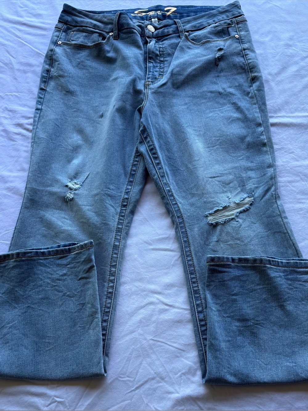 Seven7 Tummyless Jeans Womens 16 High Rise Slim Boot Stretch Distressed Denim